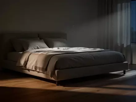 Ein minimalistisch eingerichtetes, ruhig beleuchtetes Schlafzimmer bei Nacht, das eine Atmosphäre der Erholung vermittelt. - Foto: über boerse-global.de
