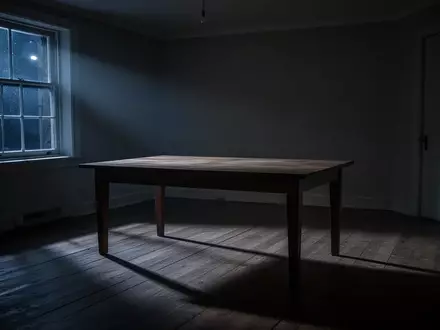 Ein minimalistisch eingerichtetes Esszimmer bei Nacht, in dem ein leerer Holztisch im Mondlicht steht. - Foto: über boerse-global.de