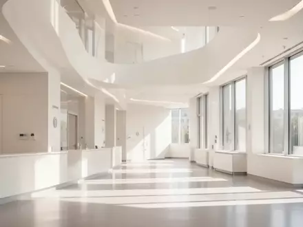 Heller, minimalistischer Innenraum einer modernen medizinischen Einrichtung mit Fokus auf Architektur und natürlichem Licht. - Foto: über boerse-global.de