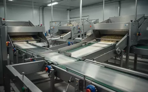 Saubere industrielle Förderbänder und Verarbeitungsmaschinen in einer Lebensmittelproduktionsstätte. - Foto: über boerse-global.de