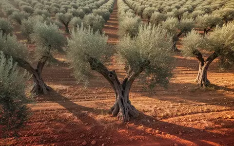 Ein sonnendurchfluteter Olivenhain mit knorrigen Bäumen in einer trockenen mediterranen Landschaft. - Foto: über boerse-global.de