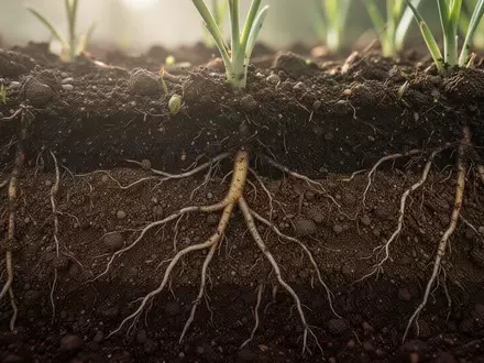 Nahaufnahme von organischen Bodenschichten und Pflanzenwurzeln als Symbol für biologische Prozesse und Wachstum. - Foto: über boerse-global.de