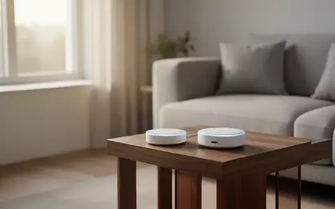 Ein minimalistisches Smart-Home-Gerät auf einem Holztisch in einem modernen, hellen Wohnzimmer. - Foto: über boerse-global.de