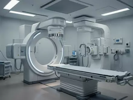 Ein moderner, steriler Behandlungsraum für Strahlentherapie mit medizinischer Ausrüstung in einem Krankenhaus. - Foto: über boerse-global.de