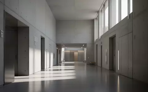Ein heller, minimalistischer Flur in einem modernen öffentlichen Gebäude mit klaren Linien und natürlichem Lichteinfall. - Foto: über boerse-global.de