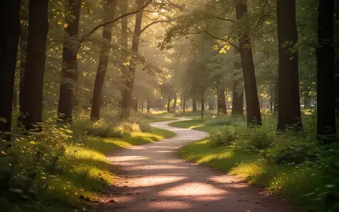 Ein friedlicher, von Sonnenlicht durchfluteter Waldweg in einem Park, der zur Erholung und Bewegung einlädt. - Foto: über boerse-global.de