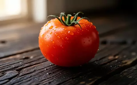 Eine einzelne, frische Tomate mit Tautropfen auf einem rustikalen Holztisch, die für eine naturbelassene Ernährung steht. - Foto: über boerse-global.de