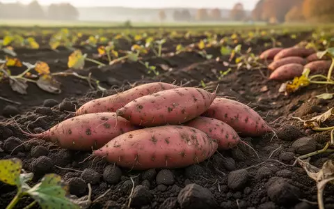 Frisch geerntete Süßkartoffeln auf einem Ackerboden im Schweizer Mittelland bei Tageslicht. - Foto: über boerse-global.de