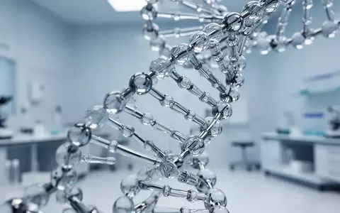 Eine abstrakte, künstlerische Darstellung einer DNA-Doppelhelix in einer sterilen, blau beleuchteten Laborumgebung. - Foto: über boerse-global.de