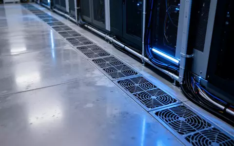 Ein minimalistischer Serverraum mit blauer Beleuchtung und industriellen Lüftungsschächten. - Foto: über boerse-global.de
