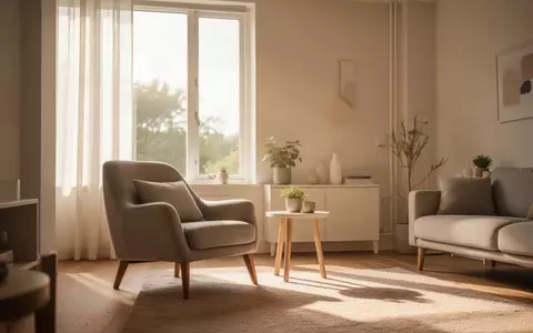 Ein helles, modern eingerichtetes Wohnzimmer mit einem bequemen Sessel in einer ruhigen, privaten Umgebung. - Foto: über boerse-global.de