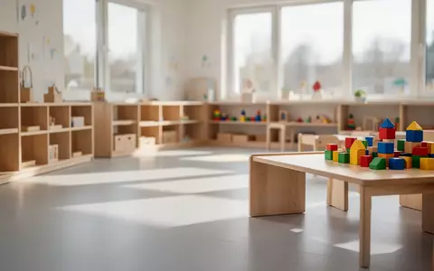 Ein heller, moderner Gruppenraum in einer Kindertagesstätte mit schlichten Holzmöbeln und einfallendem Tageslicht. - Foto: über boerse-global.de