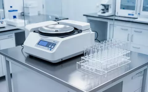 Ein steriler klinischer Laborarbeitsplatz mit Zentrifuge und Reagenzgläsern in heller, sachlicher Atmosphäre. - Foto: über boerse-global.de