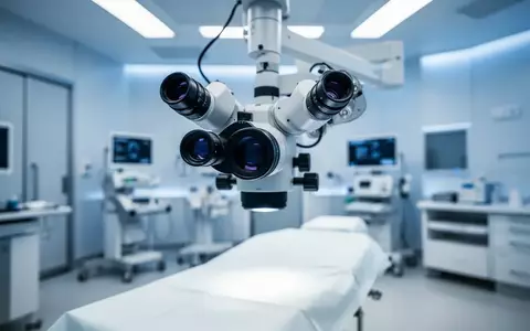 Ein unbesetztes Operationsmikroskop in einem sterilen, modern ausgestatteten Behandlungsraum einer Augenklinik. - Foto: über boerse-global.de