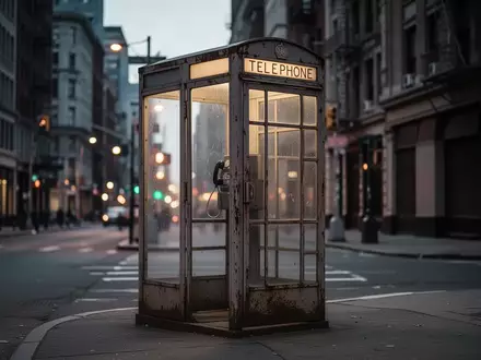 Eine einsame, verlassene Telefonzelle in einer städtischen Umgebung bei Dämmerung. - Foto: über boerse-global.de