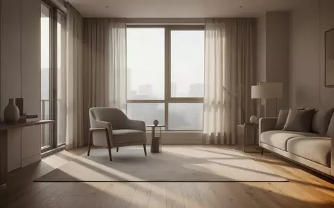 Ein helles, ruhiges Wohnzimmer mit einem bequemen Sessel in einem modernen Apartment bei Tageslicht. - Foto: über boerse-global.de