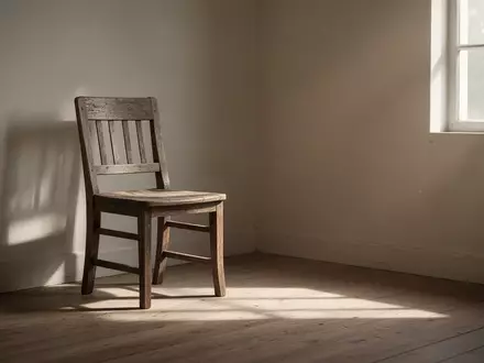 Ein einsamer Holzstuhl in einem minimalistischen Raum mit weichem Lichteinfall und langen Schatten. - Foto: über boerse-global.de