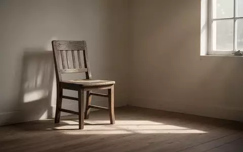Ein einsamer Holzstuhl in einem minimalistischen Raum mit weichem Lichteinfall und langen Schatten. - Foto: ĂŒber boerse-global.de