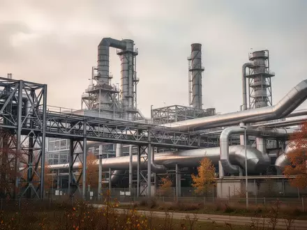 Moderne Industrieanlage mit Stahlinfrastruktur und Rohrleitungen vor einem bewölkten Himmel. - Foto: über boerse-global.de
