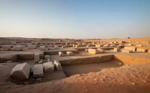 Die trockene, sandige Wüstenlandschaft der archäologischen Stätte Umm el-Qaab bei Abydos unter einem klaren Himmel. - Foto: über boerse-global.de