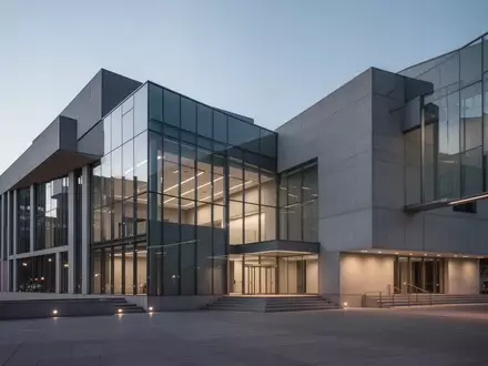 Modernes Regierungsgebäude in der Dämmerung mit geometrischer Architektur und Glasfassade. - Foto: über boerse-global.de