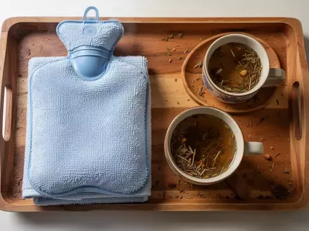 Symbolbild: Wärmflasche, Handtuch und Kräutertee - Foto: über boerse-global.de