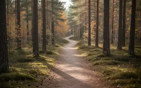 Ein ruhiger, von Sonnenlicht durchfluteter Waldweg im Herbst, der zu sanfter Bewegung in der Natur einlädt. - Foto: über boerse-global.de