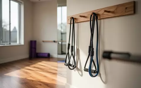 Ein minimalistischer Physiotherapieraum mit hängenden elastischen Widerstandsbändern an einer Holzwand. - Foto: über boerse-global.de