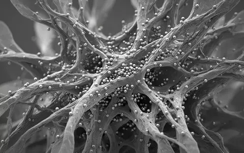 Mikroskopische Aufnahme einer pflanzlichen Zellstruktur, die mit winzigen metallischen Nanopartikeln durchsetzt ist. - Foto: über boerse-global.de