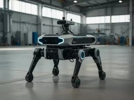 Ein vierbeiniger Inspektionsroboter steht in einer modernen Industriehalle. - Foto: über boerse-global.de