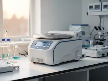Ein klinisches Labor mit medizinischen Analysegeräten und einer Zentrifuge in einer sterilen Umgebung. - Foto: über boerse-global.de
