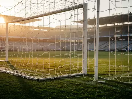 Ein leeres Fußballtor auf einem gepflegten Rasenplatz bei Sonnenaufgang. - Foto: über boerse-global.de