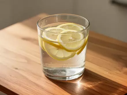 Ein Glas Wasser mit frischen Zitronenscheiben auf einem Holztisch bei natürlichem Licht. - Foto: über boerse-global.de