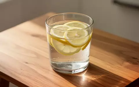 Ein Glas Wasser mit frischen Zitronenscheiben auf einem Holztisch bei natürlichem Licht. - Foto: über boerse-global.de