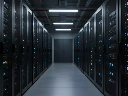 Modernes Server-Rechenzentrum mit dunklen Serverschränken und blinkenden Statusleuchten in einer professionellen IT-Umgebung. - Foto: über boerse-global.de