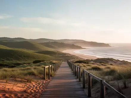 Eine friedliche Küstenlandschaft in Uruguay mit sanften Hügeln und weitem Blick auf den Atlantik im Morgenlicht. - Foto: über boerse-global.de