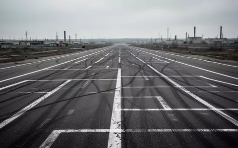 Eine leere, asphaltierte Teststrecke mit verblassten Fahrbahnmarkierungen auf einem weitläufigen, industriellen Gelände. - Foto: über boerse-global.de