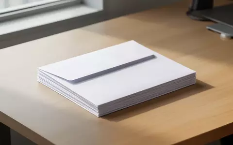 Ein Stapel leerer, weißer Briefumschläge auf einem hellen Schreibtisch in einem hellen Büro. - Foto: über boerse-global.de