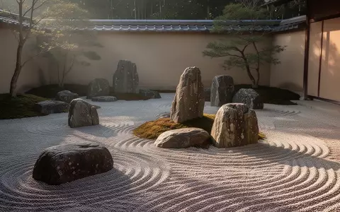 Ein minimalistischer Zen-Garten mit geharktem Kies und glatten Steinen in sanftem Morgenlicht. - Foto: ĂŒber boerse-global.de