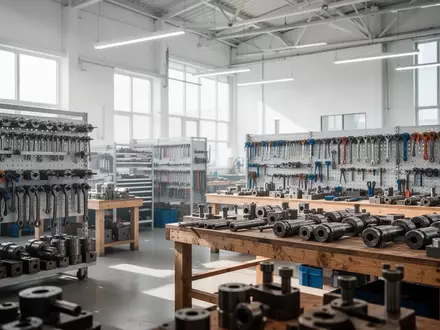 Ein modern eingerichteter, heller Werkstattbereich in einem Industriebetrieb mit Arbeitsbänken und Werkzeugablagen. - Foto: über boerse-global.de