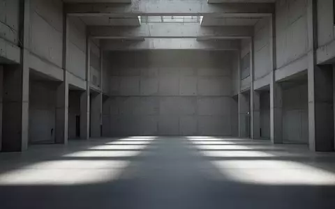 Ein minimalistischer, fensterloser Betonraum mit langen, symmetrischen Schatten auf dem Boden und kühlem, diffusem Licht. - Foto: über boerse-global.de