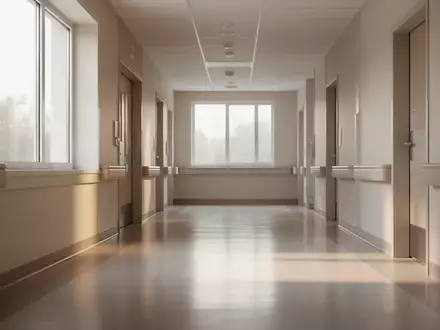 Ein heller, minimalistischer Krankenhausflur mit natürlichem Lichteinfall und polierten Böden. - Foto: über boerse-global.de