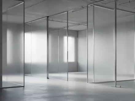 Ein minimalistischer, moderner Innenraum mit klaren geometrischen Linien und diffusem Tageslicht hinter Glaswänden. - Foto: über boerse-global.de