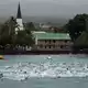 Die Wellen waren ordentlich beim Schwimmen.  - Bild: Ezra Shaw/Getty Images for IRONMAN/dpa