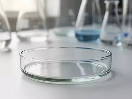 Ein steriler Labortisch mit einer Glasschale vor einem unscharfen Hintergrund aus wissenschaftlichen Geräten. - Foto: über boerse-global.de