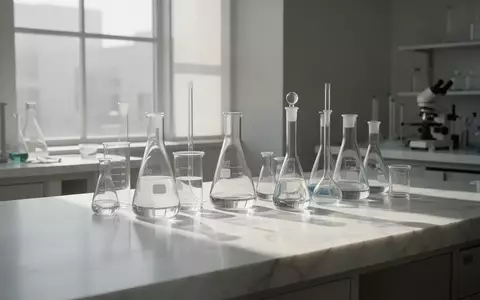Ein minimalistisches, von natürlichem Licht durchflutetes wissenschaftliches Labor mit Glasgefäßen auf einer weißen Oberfläche. - Foto: über boerse-global.de