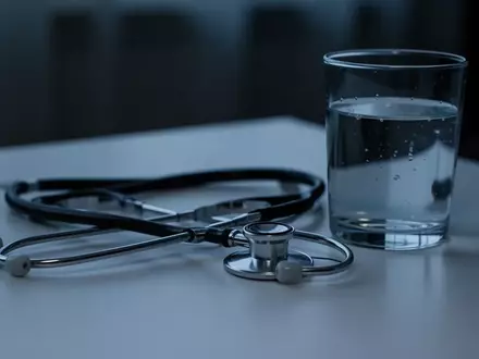 Symbolbild: Stethoskop neben einem Glas Wasser - Foto: über boerse-global.de