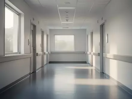 Ein leerer, modern gestalteter Krankenhausflur mit einfallendem Tageslicht. - Foto: über boerse-global.de