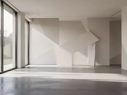 Ein minimalistischer, moderner Innenraum mit klaren architektonischen Linien und natürlichem Lichteinfall auf einem Betonboden. - Foto: über boerse-global.de