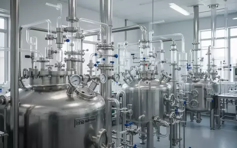 Moderne industrielle Anlage zur Herstellung pharmazeutischer Zwischenprodukte mit Edelstahlreaktoren und Rohrleitungssystemen. - Foto: über boerse-global.de